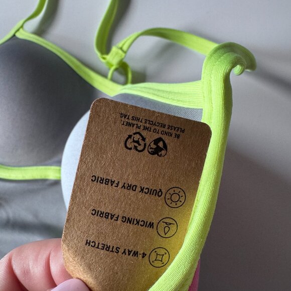 PINK Victoria's Secret Activewear Set Sports Bra and Bike Shorts Gray Lime Green - Picture 10 of 16